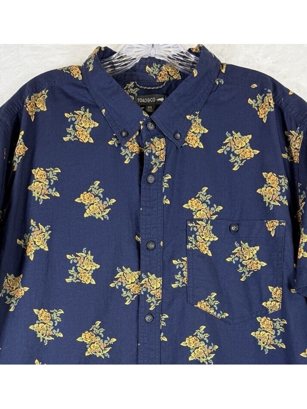 Toad And Co Mens Shirt XXL Mattock Blue Floral Print Short Sleeve Button Up